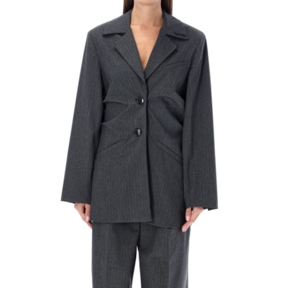 Ganni-NWT Platinum Grey Draped Suiting - Picture 5 of 14